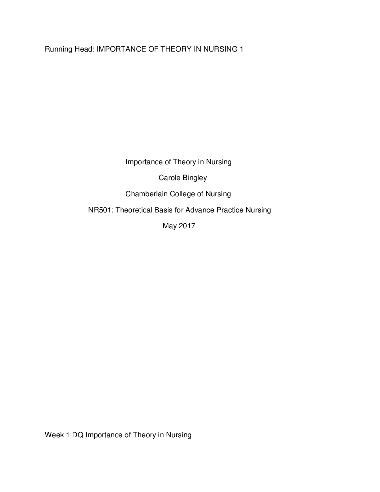 Preview image for NR 501 DISCUSSION WEEK 1. IMPORTANCE OF THEORY IN NURSING. WELL ELABORATED